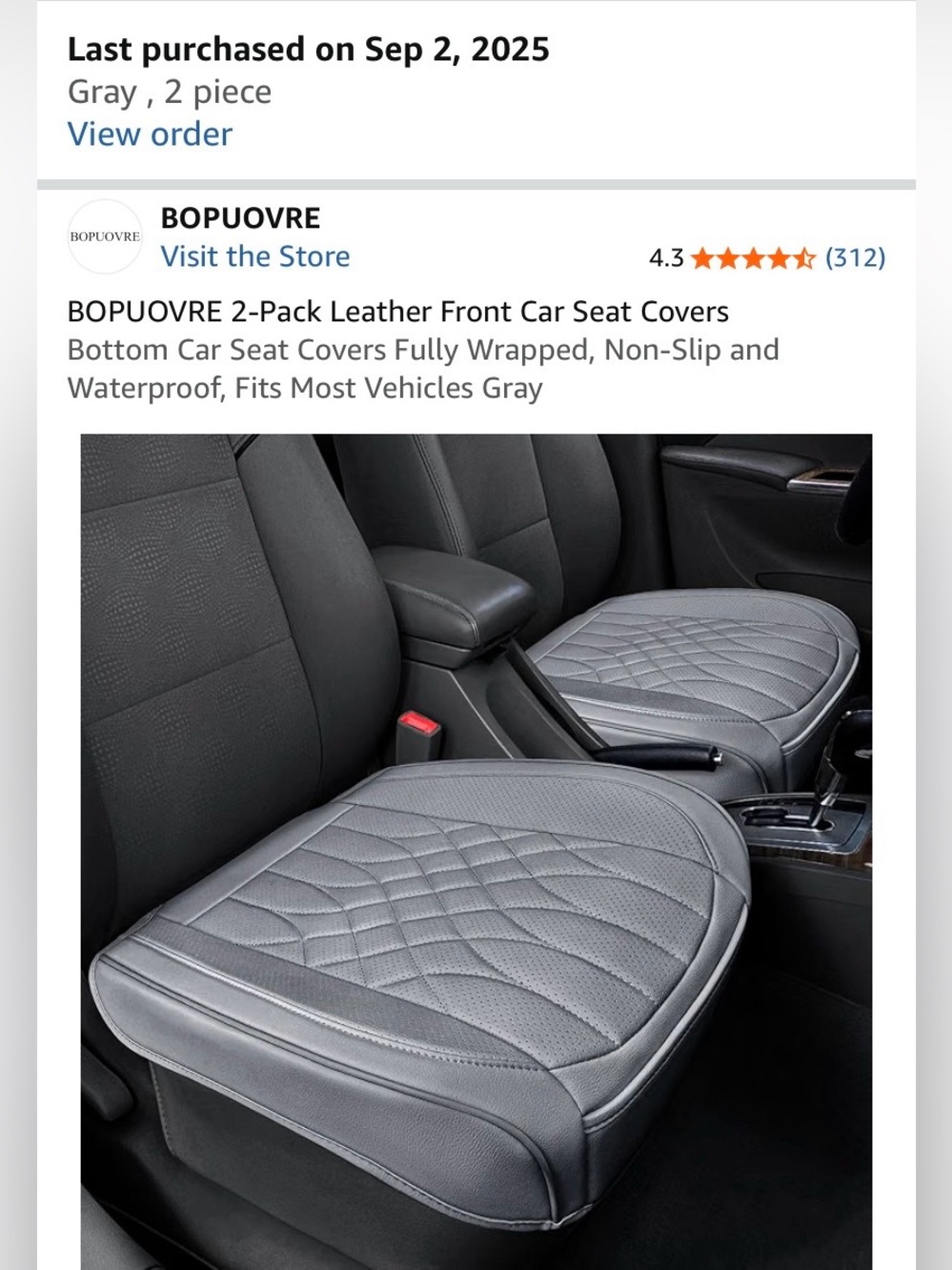 Gray Leather Front Car Seat Covers - 2 Pack